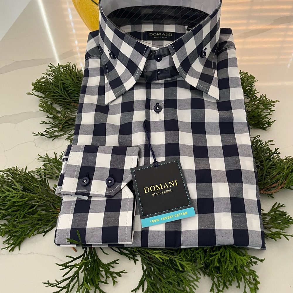 Classic Black and White Plaid Long Sleeve Shirt,L/16, 34/35 - Picture 6 of 7